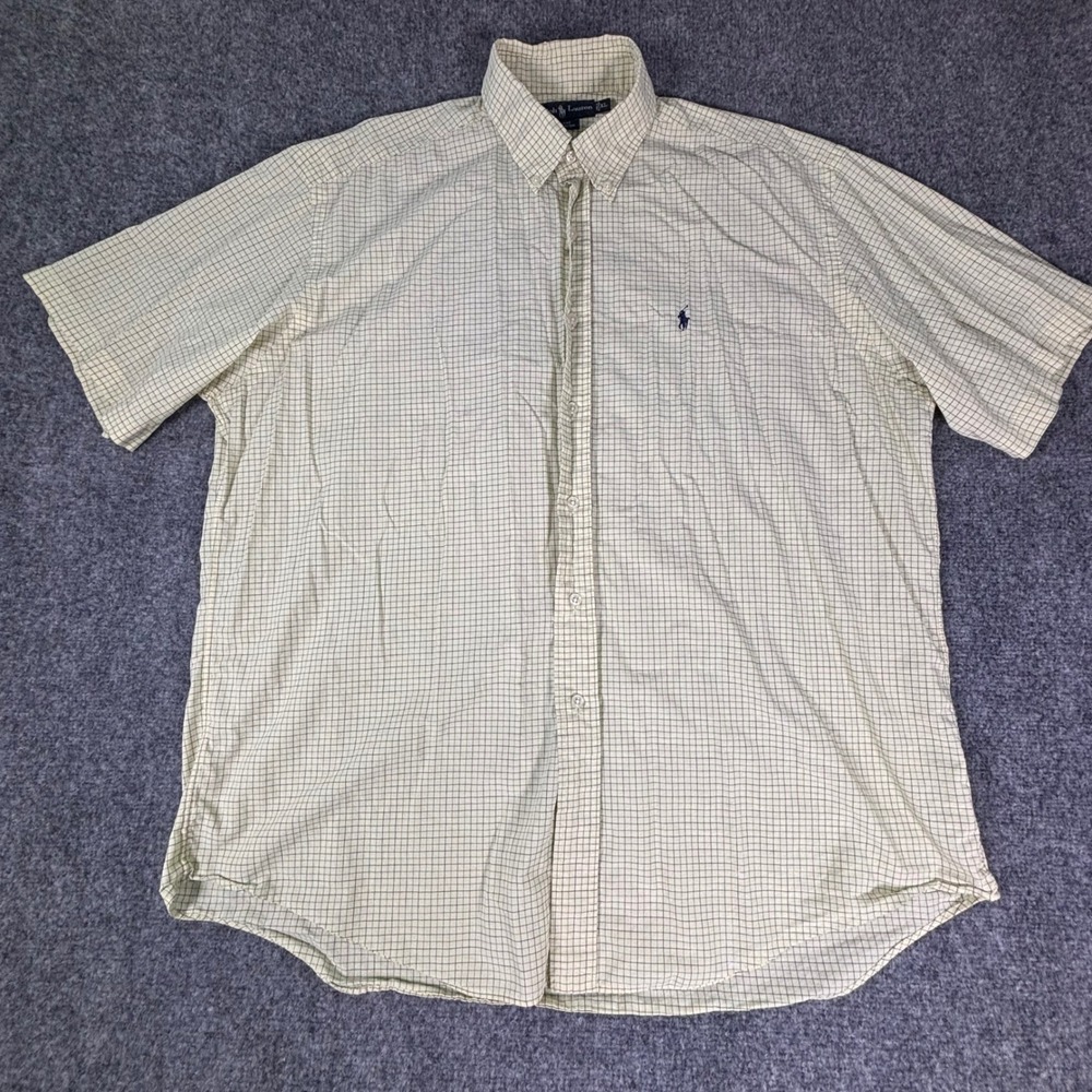 Ralph Lauren Blake Mens XL Short Sleeve Button Down Shirt Yellow Plaid Cotton